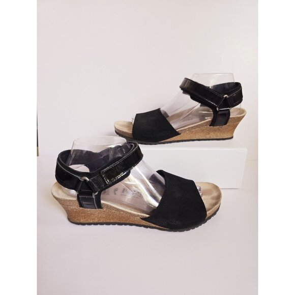 Birkenstock Papillio Eve Black Suede Leather Open Peep Toe Wedge Sandals 41 10 - Picture 1 of 10